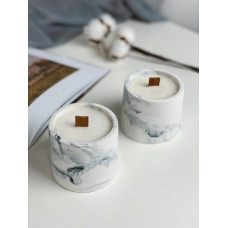 Набор ароматических соевых свечей в гипсовых кашпо Minimal в технике Marble на подставке Verbena
