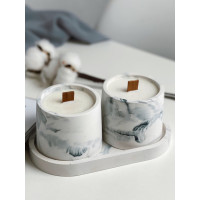 Набор ароматических соевых свечей в гипсовых кашпо Minimal в технике Marble на подставке Orgazmiс