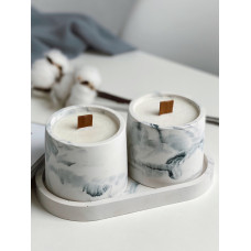 Набор ароматических соевых свечей в гипсовых кашпо Minimal в технике Marble на подставке Orgazmiс