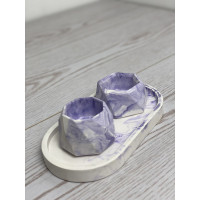 Набор гипсовых кашпо Mini в технике Marble с подставкой для кактусов и суккулентов, емкость для заливки свечей Лавандовый