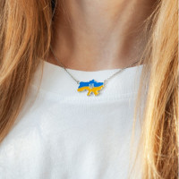 Серебряное колье карта Украины с гербом, проба 925