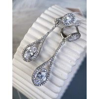 Серебряные сережки с фианитами, на английской застежке, 925 Проба
