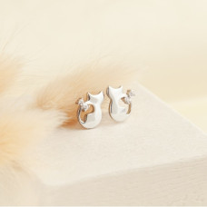 Серебряные сережки кошечки с фианитами, гвоздики, пусеты, 925 Проба