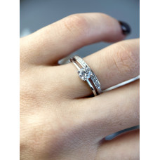 Серебряное двойное кольцо с фианитами,  925 Проба