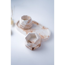 Набір гіпсових кашпо Mini в техніці Marble з підставкою для кактусів і сукулентів, ємність для заливки свічок Бежевий