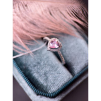 Серебряное кольцо с cердцем и фианитами в стиле Pandora, 925 Проба 15.5