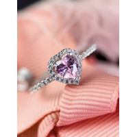 Серебряное кольцо с cердцем и фианитами в стиле Pandora, 925 Проба 15