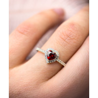Серебряное кольцо с cердцем и фианитами в стиле Pandora, 925 Проба