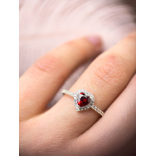 Серебряное кольцо с cердцем и фианитами в стиле Pandora, 925 Проба 17.5