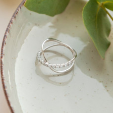Серебряное двойное кольцо с фианитами,  925 Проба 16.5