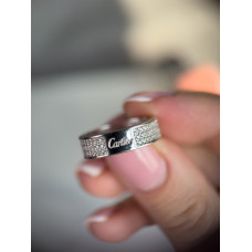 Срібна каблучка з фіанітами, родоване з гравіюванням , Cartier, 18 розмір, 925 Проба