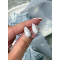 Серебряные сережки-капли с фианитами, гвоздики, пусеты с  белыми камушками, 925 Проба