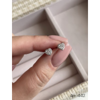 Серебряные серьги Сердечки пусеты с фианитами, 925 Проба