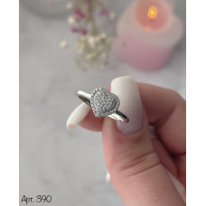 Каблучка серебрянное Сердечко с фианитами, 925 Проба