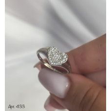 Каблучка серебрянное Сердечко с фианитами, 925 Проба